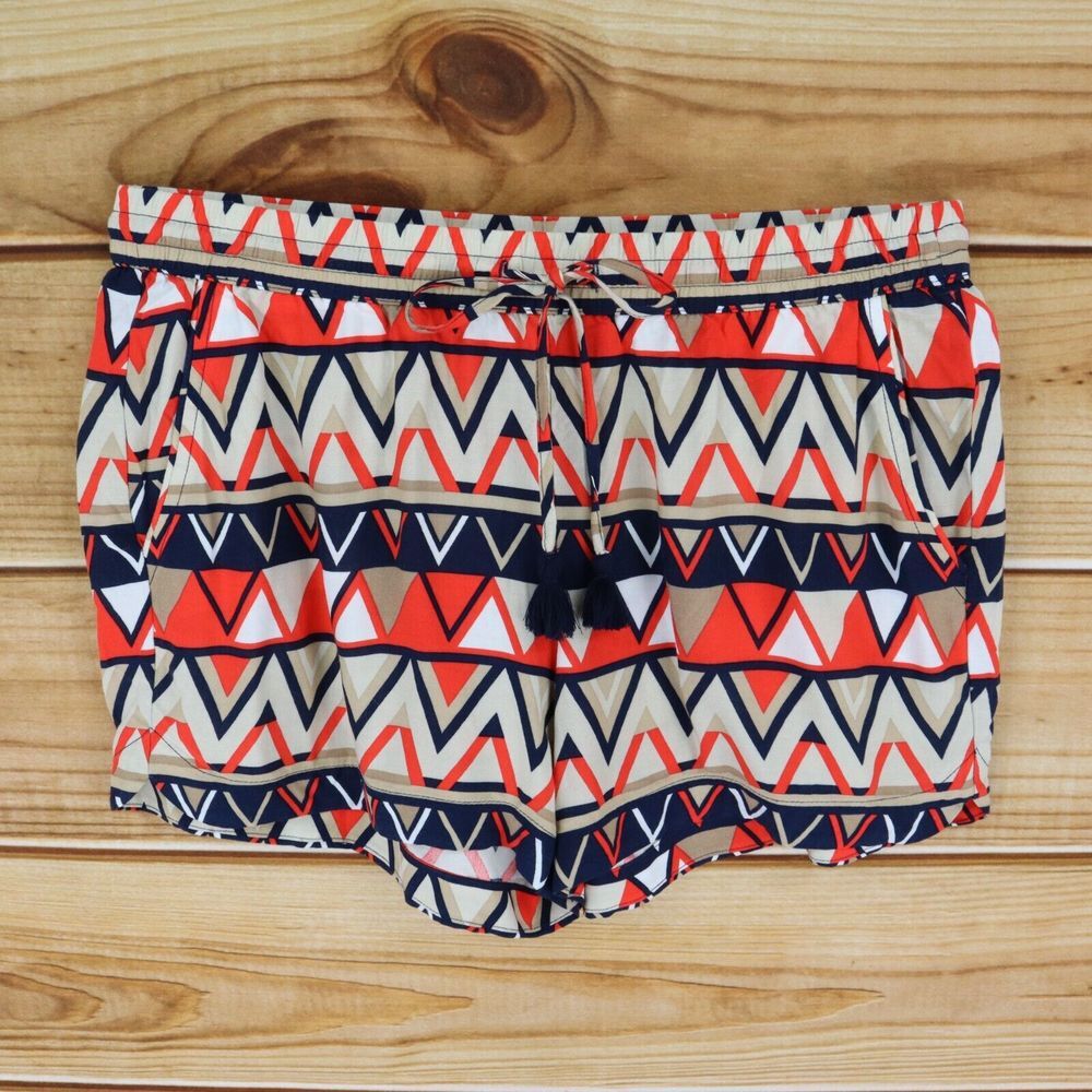 Stylus Casual Shorts Mid Rise Womens M Multicolor Rayon Elastic Waist Drawstring